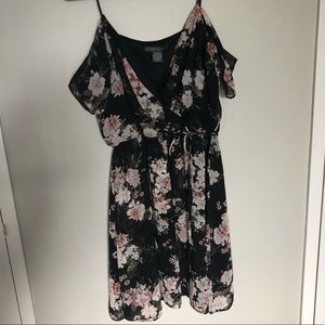 Black floral faux wrap dress